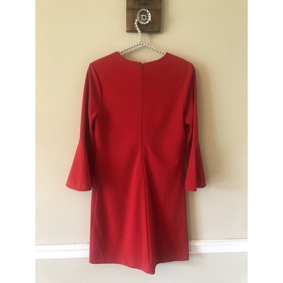 Express Womens Size Small Red Shift Dress Bell Sleeves Keyhole Opening - Picture 3 of 5